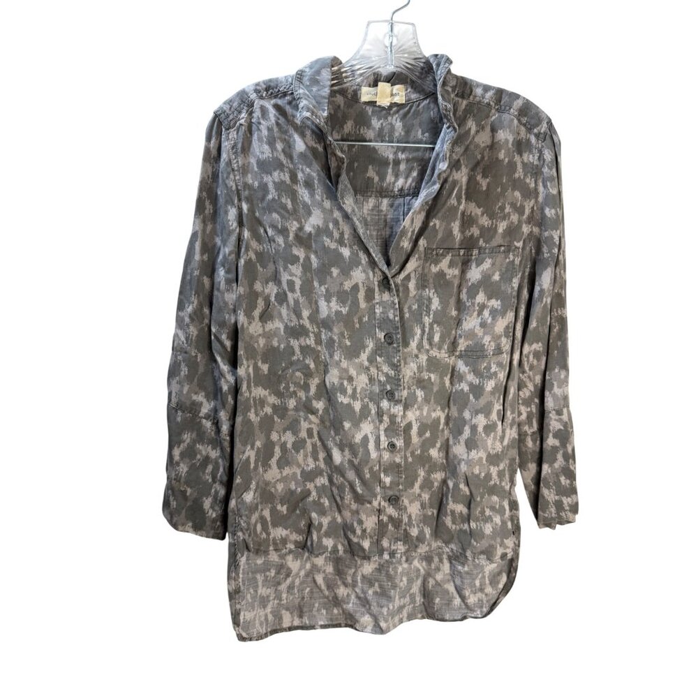 Cloth‎ & Stone Small Button-Up Shirt Gray Camouflage Pattern Long Sleeve Cotton